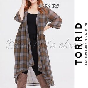 Torrid Outlander Tartan Plaid Chiffon Hi-Lo Kimono 1/2 1X 2X